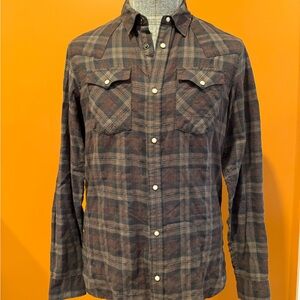 All Saints Oxblood Plaid Western Snap Shirt